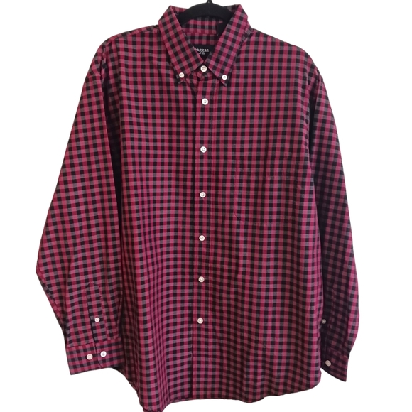 Haggar Mens Dress Shirt Size Large Maroon Plaid Fall 16- 16 1/2 Cotton Blend - Picture 1 of 4